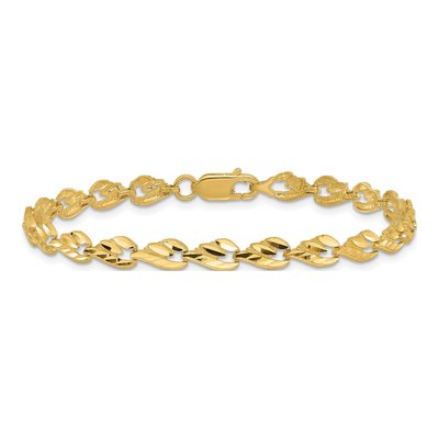 14K Yellow Gold Diamond-Cut Leaf Link Bracelet – view 4