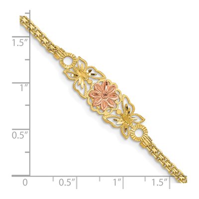 14k Two-Tone Gold Flower & Butterfly Bracelet – view 3