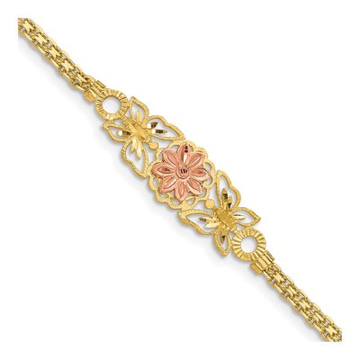 14K Two-Tone Gold Flower Butterfly Bracelet
