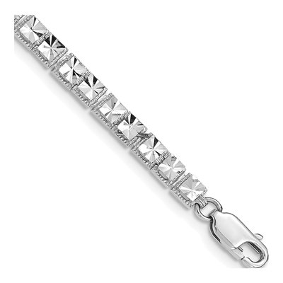 14K White Gold Diamond-Cut Squares Bracelet