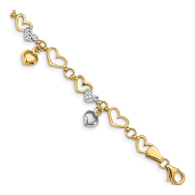 14K Yellow Gold Heart Link Bracelet