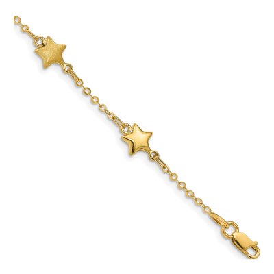 14K Yellow Gold Puffed Star Station Bracelet