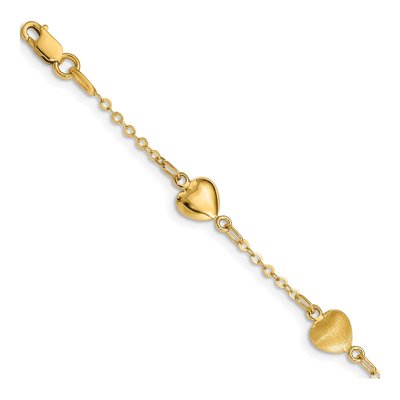 14K Yellow Gold Puffed Hearts Bracelet