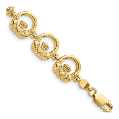 14K Yellow Gold Claddagh Circle Horizontal Bracelet