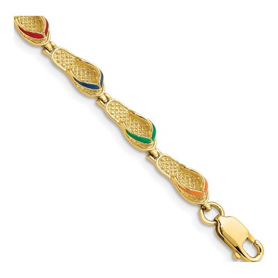 14K Yellow Gold Enameled Flip Flop Bracelet
