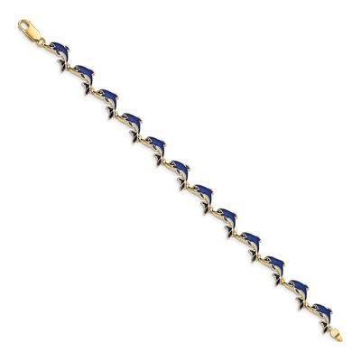 14K Yellow Gold Blue Enamel Dolphin Bracelet – view 3