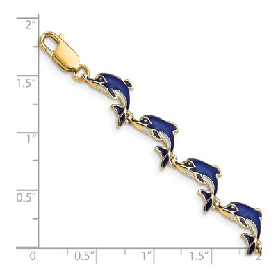 14K Yellow Gold Blue Enamel Dolphin Bracelet – view 4