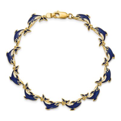14K Yellow Gold Blue Enamel Dolphin Bracelet – view 5