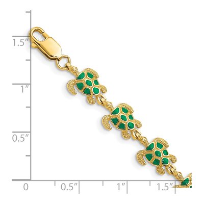 14K Yellow Gold Green Enamel Sea Turtle Bracelet – view 4