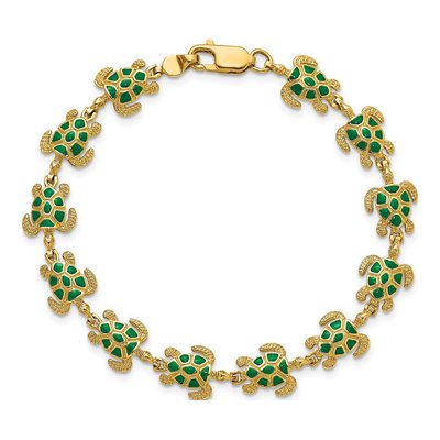 14K Yellow Gold Green Enamel Sea Turtle Bracelet – view 5
