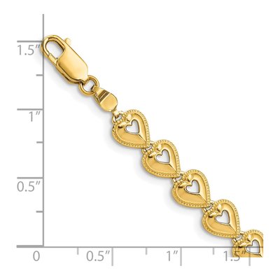 14K Yellow Gold Beaded Cut-Out Hearts Bracelet – view 3