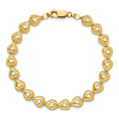 14K Yellow Gold Beaded Cut-Out Hearts Bracelet – view 4
