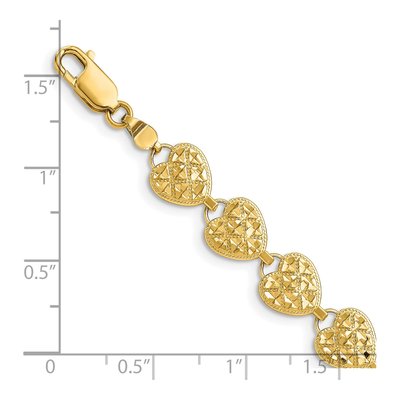 14K Yellow Gold Diamond-Cut Hearts Bracelet – view 4