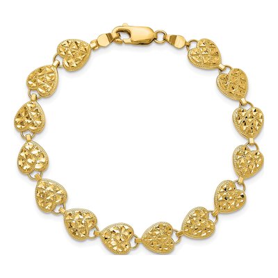 14K Yellow Gold Diamond-Cut Hearts Bracelet – view 5