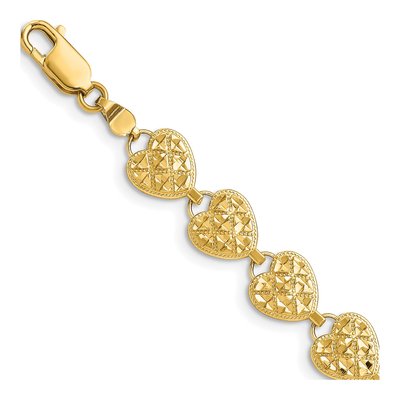 14K Yellow Gold Diamond-Cut Hearts Bracelet