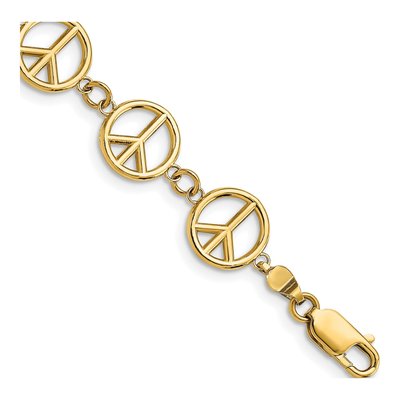 14K Yellow Gold Peace Sign Bracelet