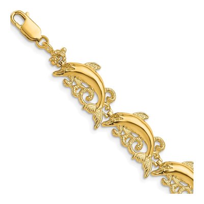 14K Yellow Gold Dolphin Waves Bracelet