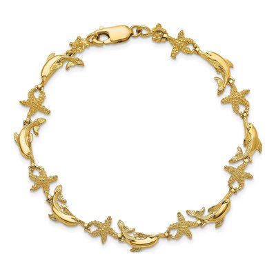14K Yellow Gold Dolphin Starfish Bracelet – view 4
