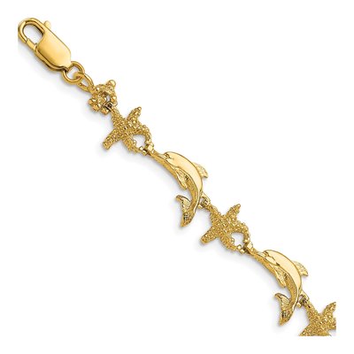14K Yellow Gold Dolphin Starfish Bracelet