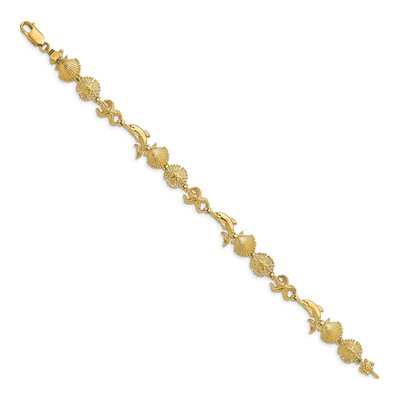 14K Yellow Gold Dolphin Sea Shell 7-inch Bracelet – view 2
