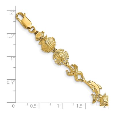 14K Yellow Gold Dolphin Sea Shell 7-inch Bracelet – view 3