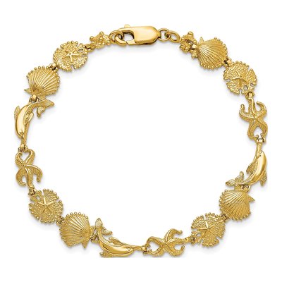 14K Yellow Gold Dolphin Sea Shell 7-inch Bracelet – view 4