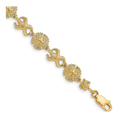 14K Yellow Gold Starfish Sand Dollar Bracelet