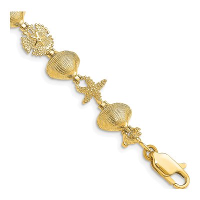 14K Yellow Gold Sand Dollar Shell Starfish Bracelet