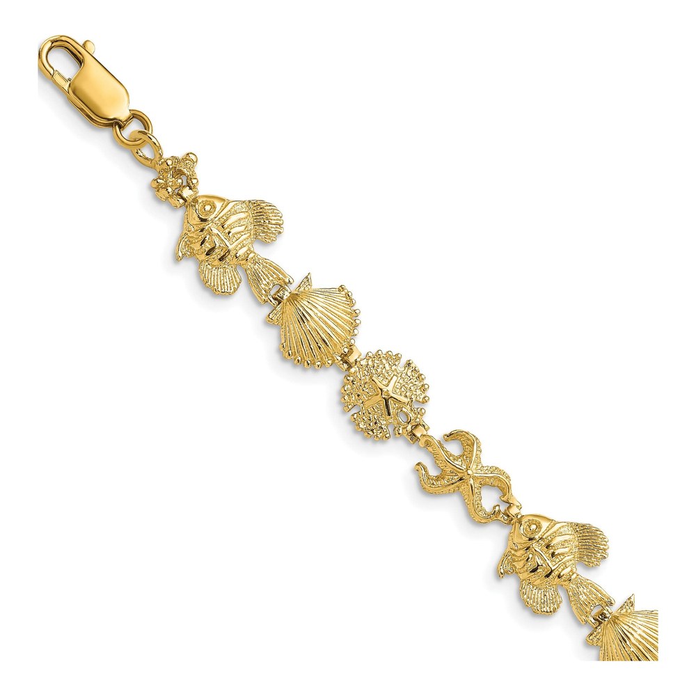 14K Yellow Gold Sea Life Bracelet, 7 in, Textured