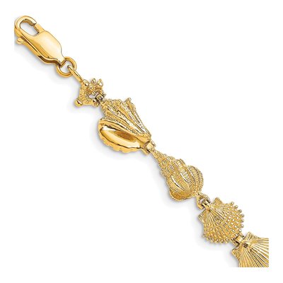 14K Yellow Gold Assorted Sea Shells Bracelet