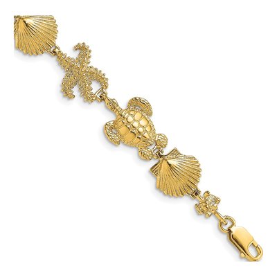 14K Yellow Gold Turtle Shell Starfish Bracelet