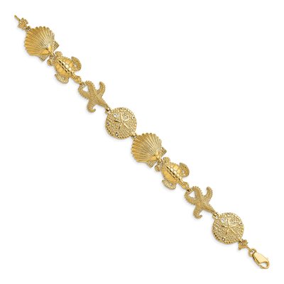 14K Yellow Gold Sand Dollar Starfish Turtle Bracelet – view 3
