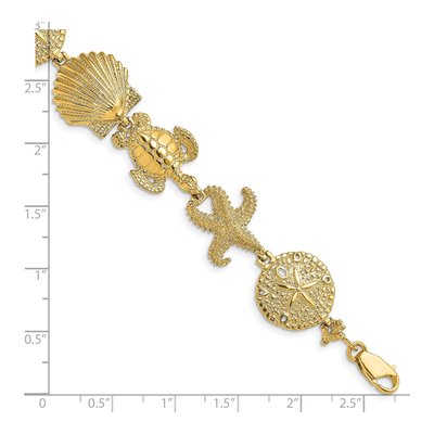 14K Yellow Gold Sand Dollar Starfish Turtle Bracelet – view 4