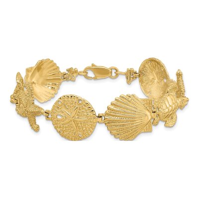 14K Yellow Gold Sand Dollar Starfish Turtle Bracelet – view 5