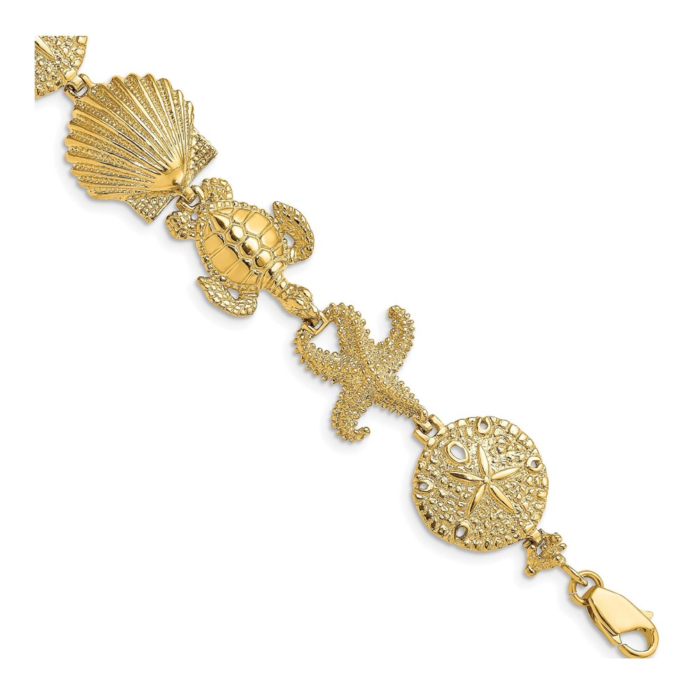 14K Yellow Gold Sand Dollar Starfish Turtle Bracelet