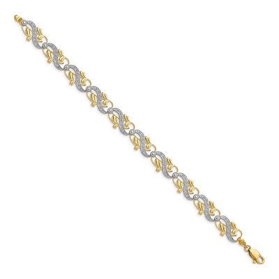 14K Yellow Gold 9.7mm Diamond-Cut Waves Leaves Fancy Link Chain Bracelet – view 3