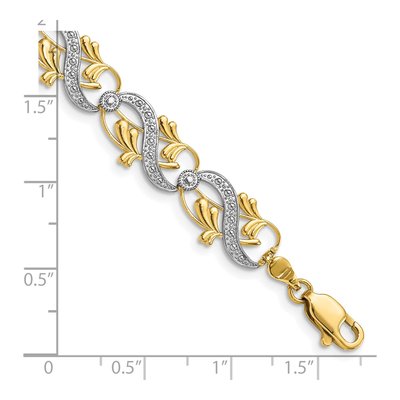 14K Yellow Gold 9.7mm Diamond-Cut Waves Leaves Fancy Link Chain Bracelet – view 4