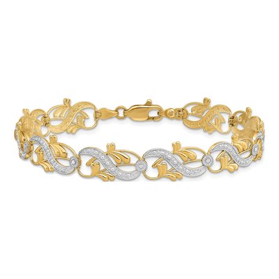 14K Yellow Gold 9.7mm Diamond-Cut Waves Leaves Fancy Link Chain Bracelet – view 5