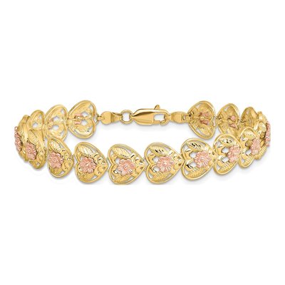 14K Two-Tone Gold Hearts Flowers Bracelet – view 3