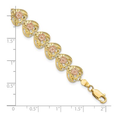 14K Two-Tone Gold Hearts Flowers Bracelet – view 4