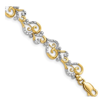 14K Yellow Gold 8.8mm Diamond-Cut Swirl Fancy Link Chain Bracelet