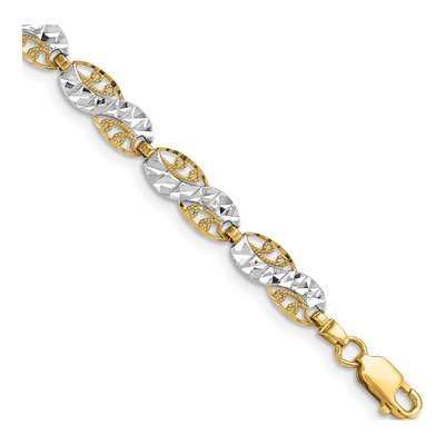 14K Yellow Gold 5.3mm Diamond-Cut Filigree Fancy Link Chain Bracelet