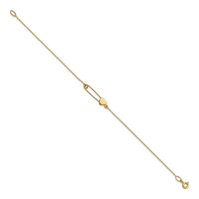 14K Yellow Gold Safety Pin Heart Bracelet – view 3