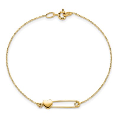 14K Yellow Gold Safety Pin Heart Bracelet – view 5