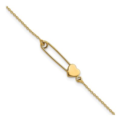 14K Yellow Gold Safety Pin Heart Bracelet