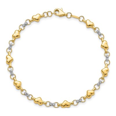 14K Two-Tone Gold Puffed Heart Bracelet – view 5