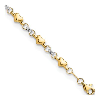 14K Two-Tone Gold Puffed Heart Bracelet