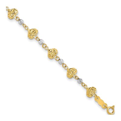 14K Two-Tone Gold Diamond-Cut Hearts Bracelet