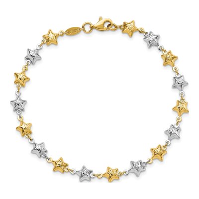 14K Two-Tone Gold Puffed Stars Bracelet – view 5