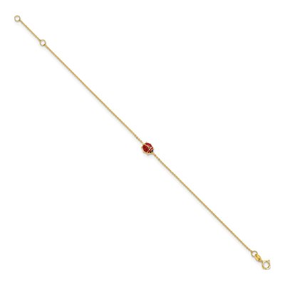 14K Yellow Gold Polished Enameled Ladybug 6.5In W/.75In Ext. Bracelet – view 3